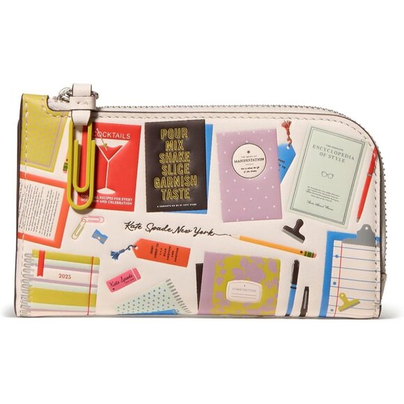 Page Turner Womens Slim Leather Bifold Wallet Cream Multi
